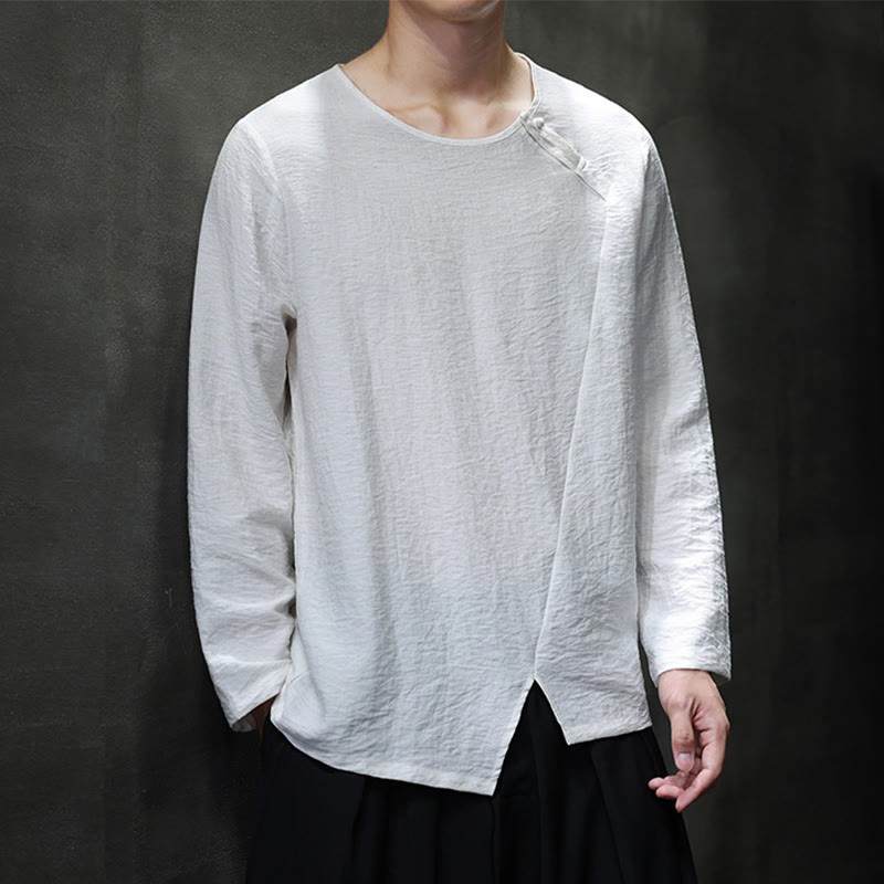Fall Solid Round Neck Long Sleeve T-Shirt Cotton Men Clothing