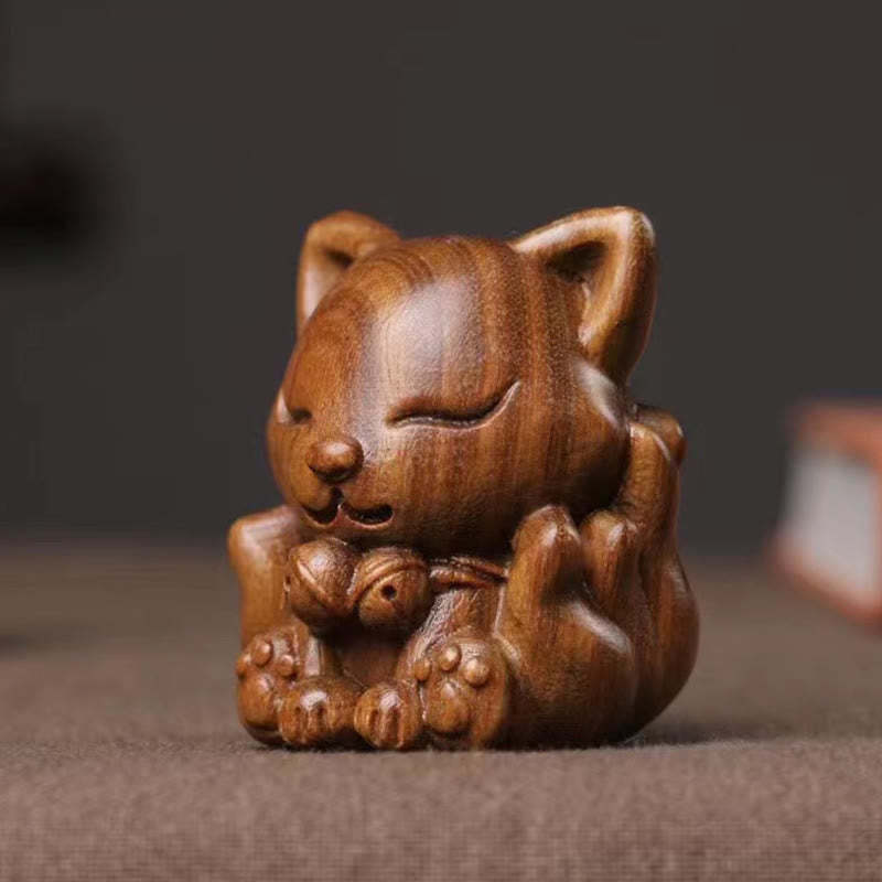 Mini Nine-Tailed Fox Ivory Fruit Sandalwood Green Sandalwood Blessing Decoration