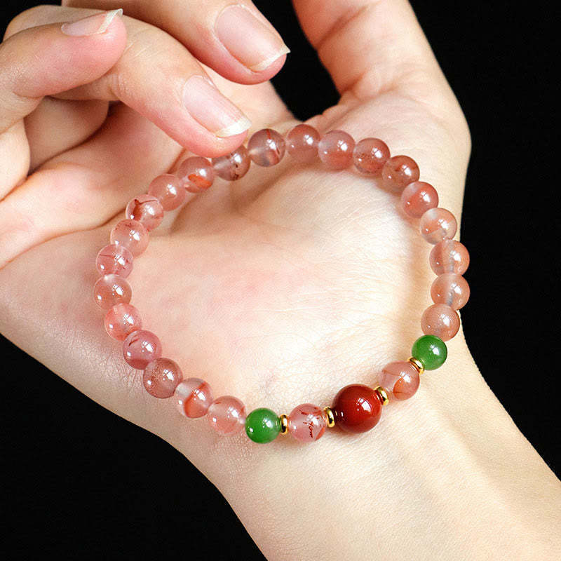 South Red Agate Butterfly Orchid Hetian Jade Luck Bracelet