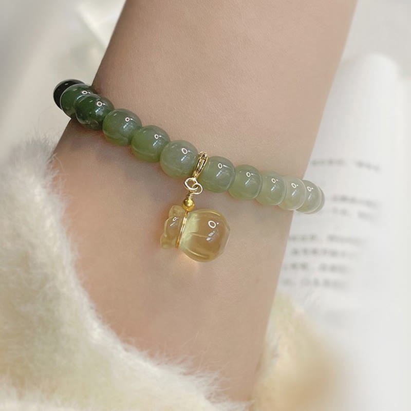 Natural Hetian Jade Money Bag Charm Bead Prosperity Bracelet