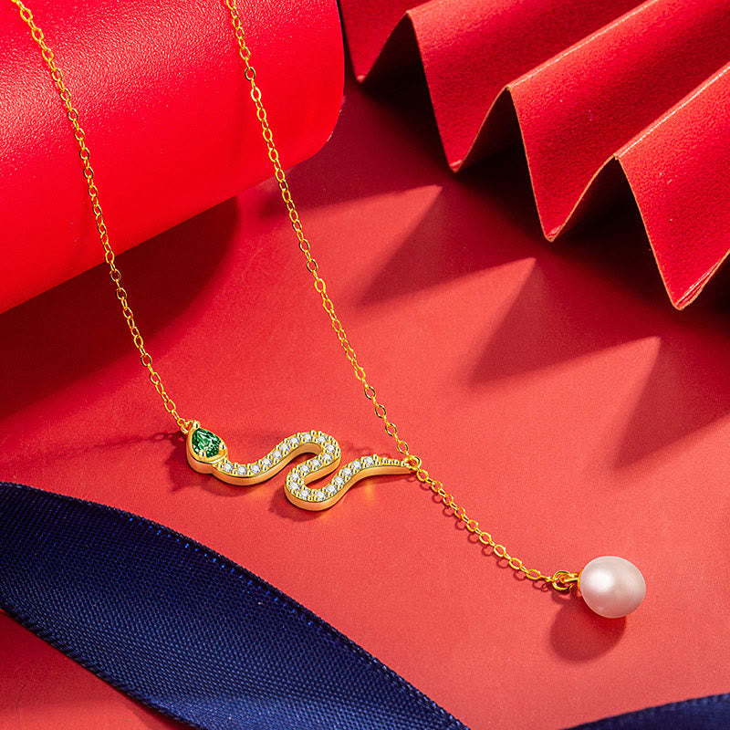 925 Sterling Silver Pearl Year Of The Snake Blessing Necklace Pendant