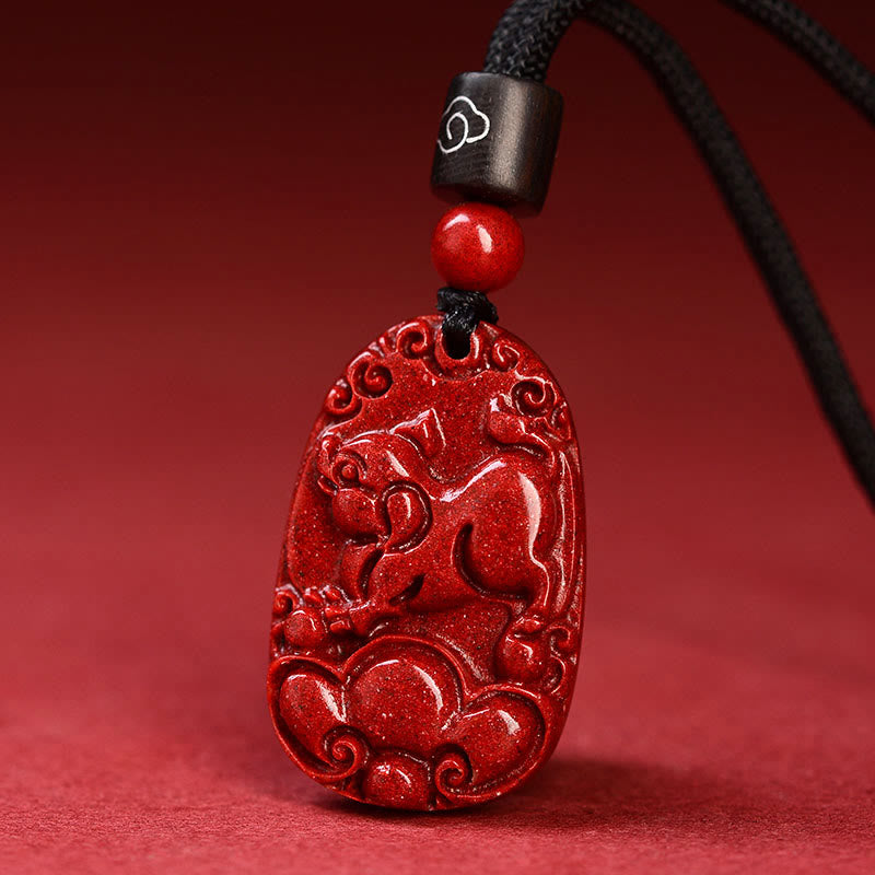 Chinese Zodiac Black Rope Cinnabar Calm Necklace Pendant