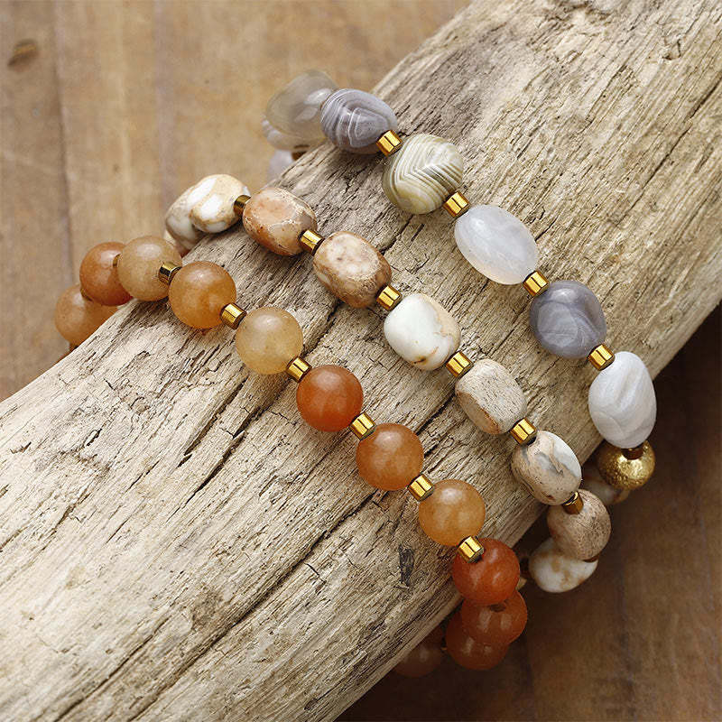 Botswana Agate Red Agate  Emperor Stone Creativity Triple Wrap Bracelet