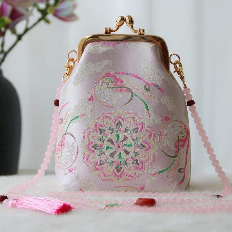 Retro Chinese Embroidery Pearl Chain Crossbody Bag Shoudler Bag