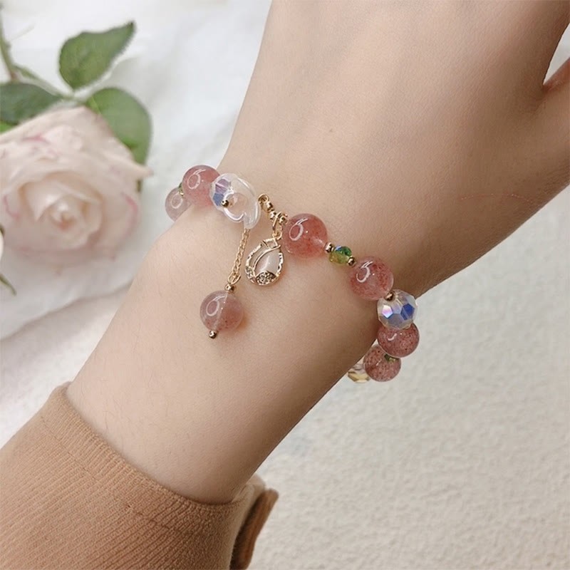 Strawberry Quartz Rutilated Quartz Fluorite Flower Healing Bracelet