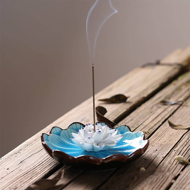 Lotus Pattern Healing Ceramic Incense Burner Decoration