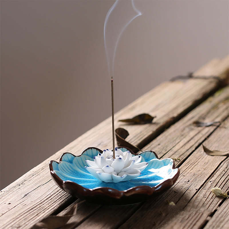 Lotus Pattern Healing Ceramic Incense Burner Decoration