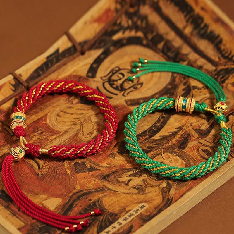 Tibetan Handmade Luck Thangka Prayer Wheel Charm Weave String Bracelet