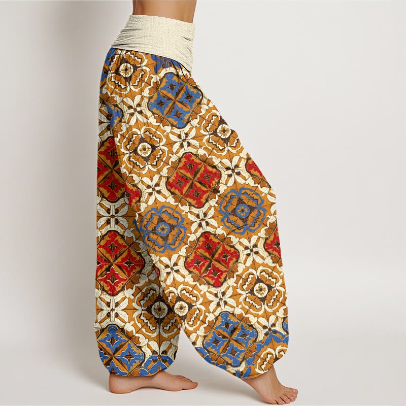 Diamond Floral Design Women's Elastic Waist Harem Pants