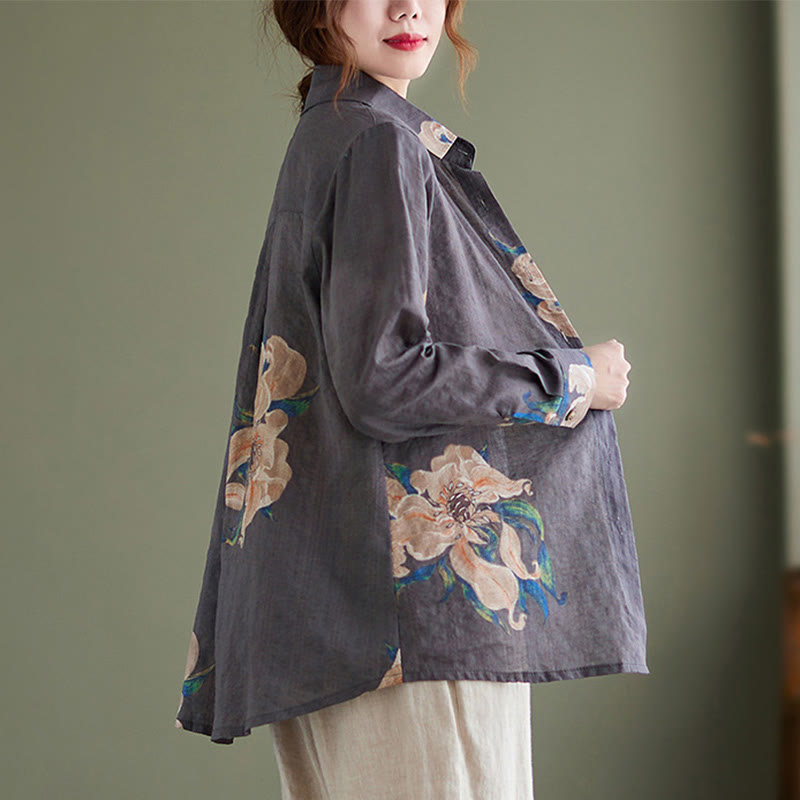 Literary Artistic Flower Print Cotton Linen Clothing