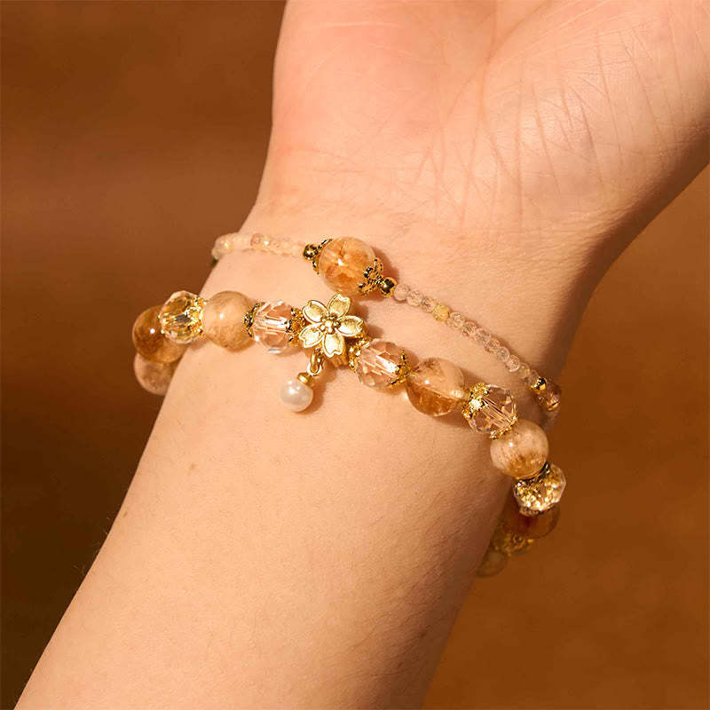 Natural Citrine Glass Beads Flower Multiple Layers Prosperity Bracelet