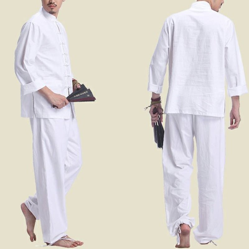 Chinese Frog Button Design Meditation Prayer Cotton Linen Spiritual Zen Practice Yoga Clothing Men's Set