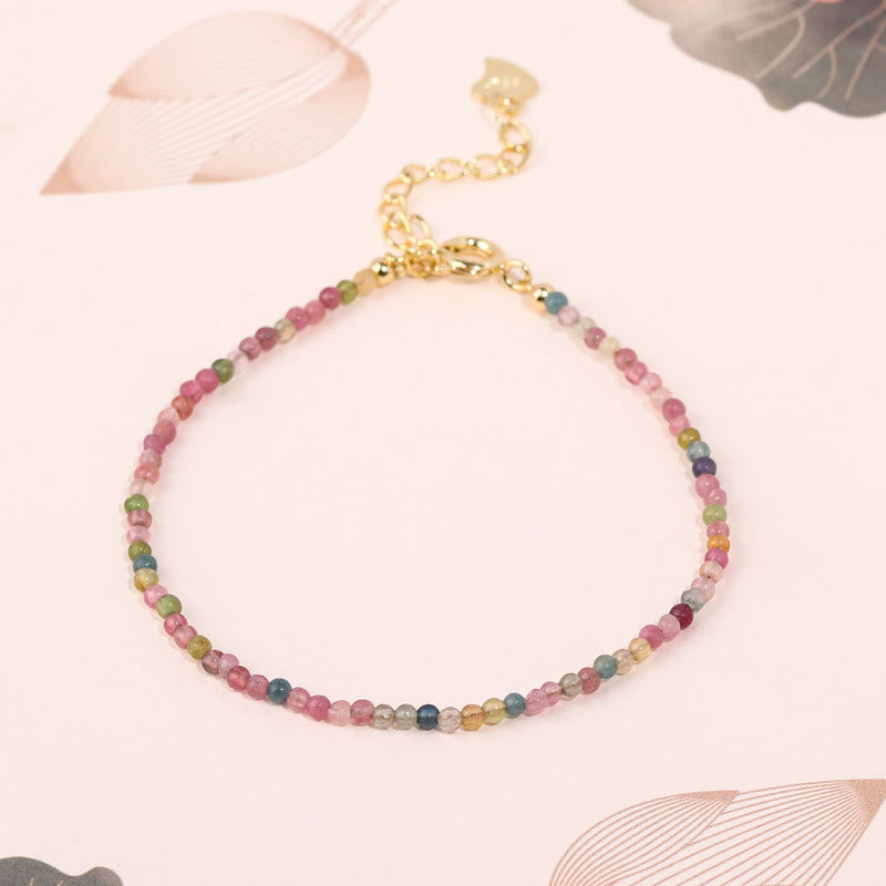 2mm Multicolor Tourmaline Ultra-thin Beads 14k Gold Plated Copper Wisdom Bracelet