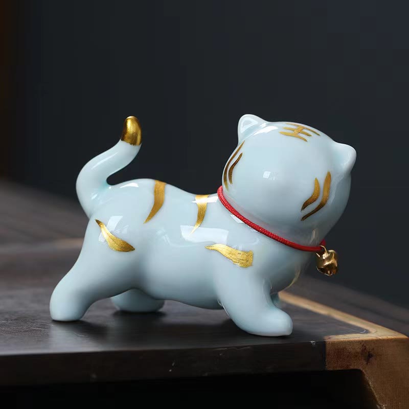 Mini Cute Tiger Tea Pet Ceramic Home Desk Figurine Decoration