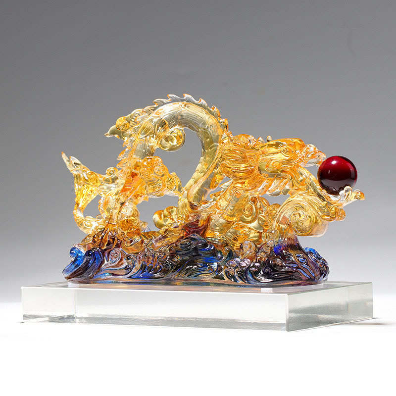 Handmade Dragon Liuli Crystal Art Piece Protection Strength Home Office Decoration