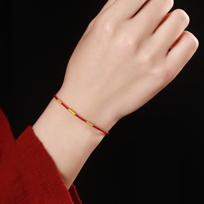 999 Gold Bead Handmade Four Thread Wishful Knots Braided Protection Bracelet