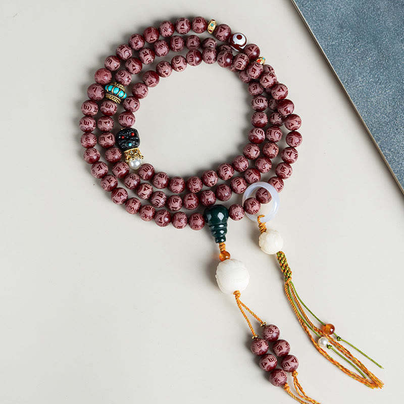 Red Bodhi Seed Om Mani Padme Hum Lotus Engraved Harmony Bracelet