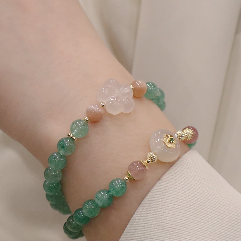 Natural Green Strawberry Quartz Chalcedony Flower Gratitude Bracelet