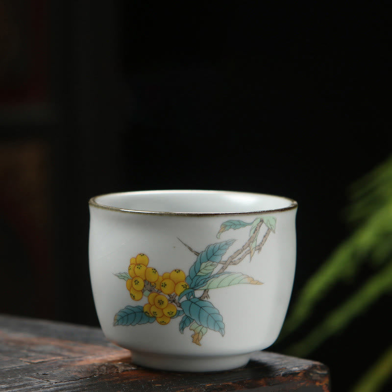 Loquat Lychee Snow Scenery Landscape Grape Apple Ceramic Teacup Kung Fu Tea Cup