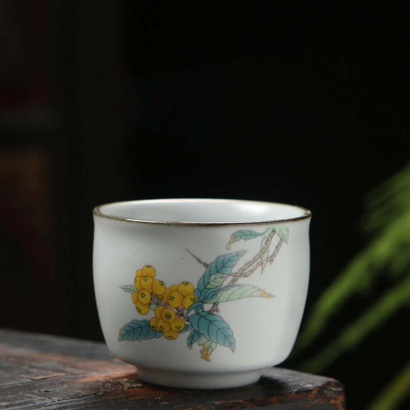 Loquat Lychee Snow Scenery Landscape Grape Apple Ceramic Teacup Kung Fu Tea Cup
