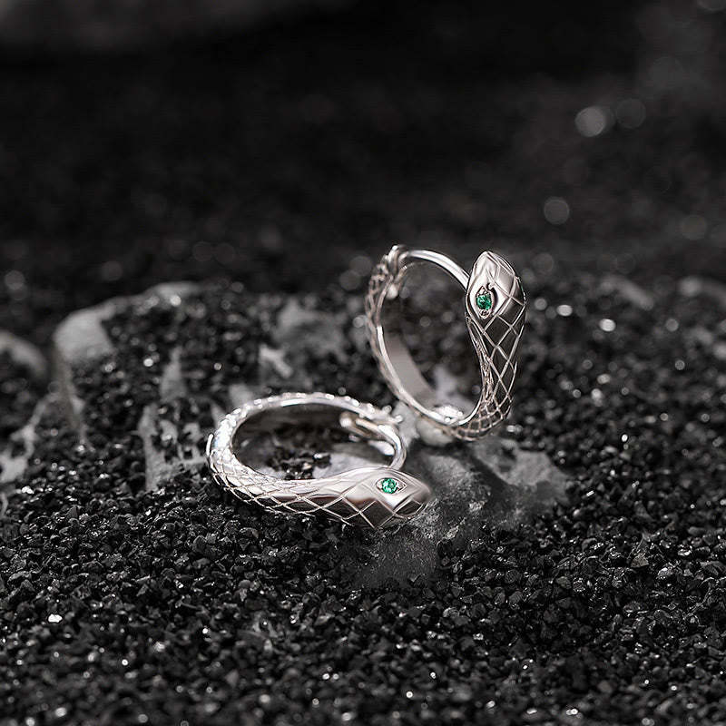 925 Sterling Silver Green-eyed Snake Shape Year Of The Snake Harmony Earrings