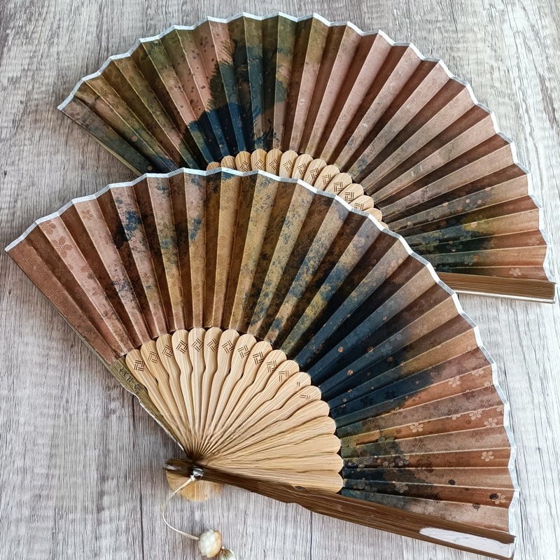 Flower Persimmon Bamboo Leaves Xiangyunsha Silk Handheld Bamboo Folding Fan