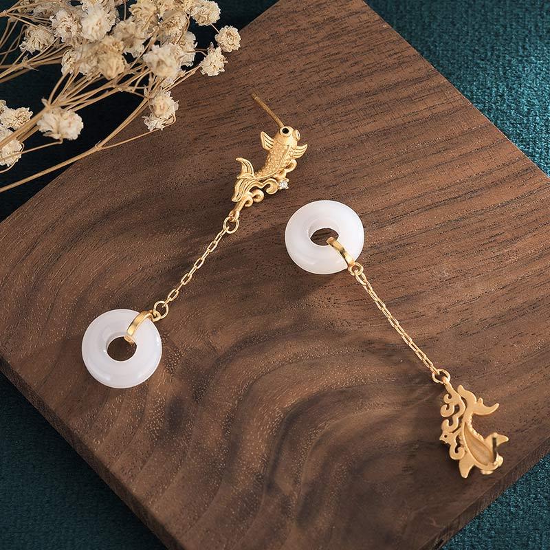 FengShui Koi White Jade Fortune Earrings