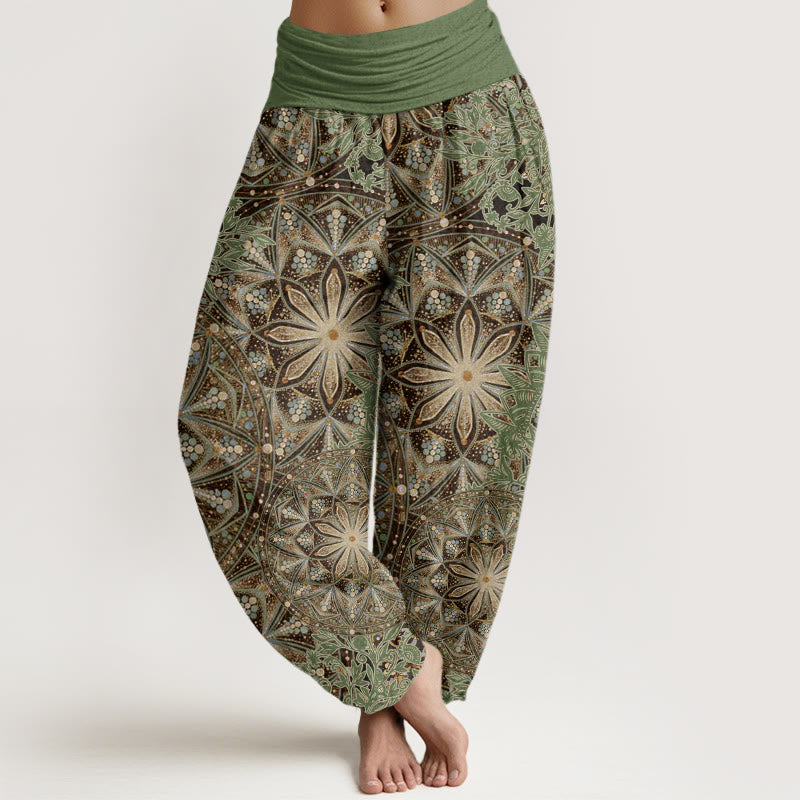 Casual Brightly Overlapping Mandala Pattern Women's Elastic Waist Harem Pants