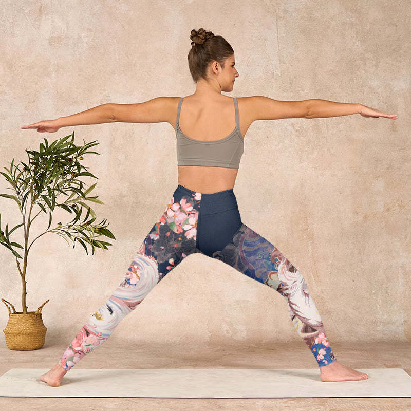 Fox Cherry Blossoms Gym Leggings Women's Yoga Pants