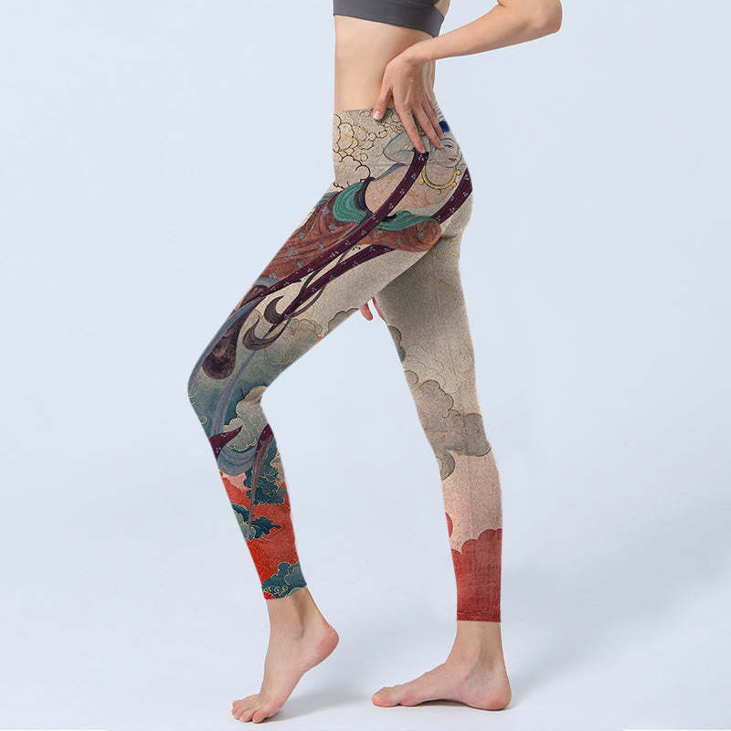 Dunhuang Flying Apsaras Auspicious Clouds Print Fitness Leggings Women's Yoga Pants