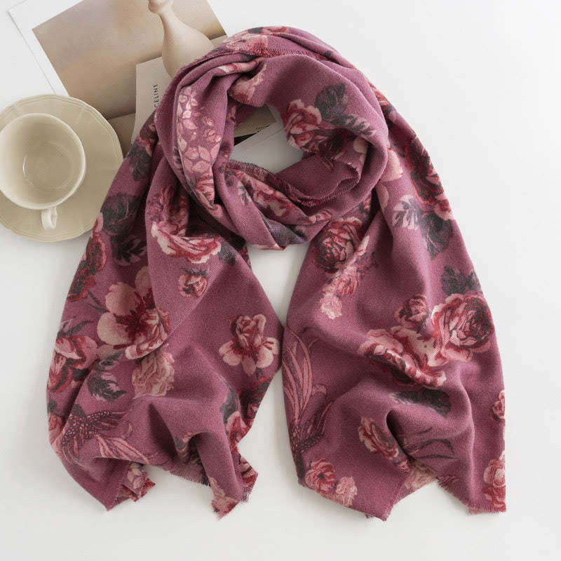 Tibetan Shawl Garden Style Rose Flower Print Fall Winter Soft Warm Scarf Wrap