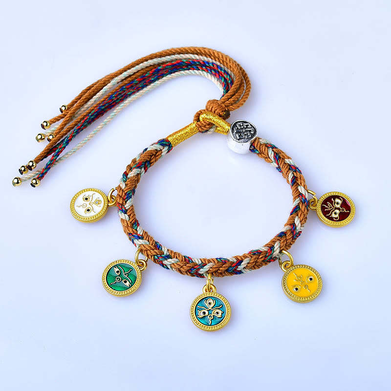 Handmade Tibetan Multicolored Rope Five God Of Wealth Luck Bracelet