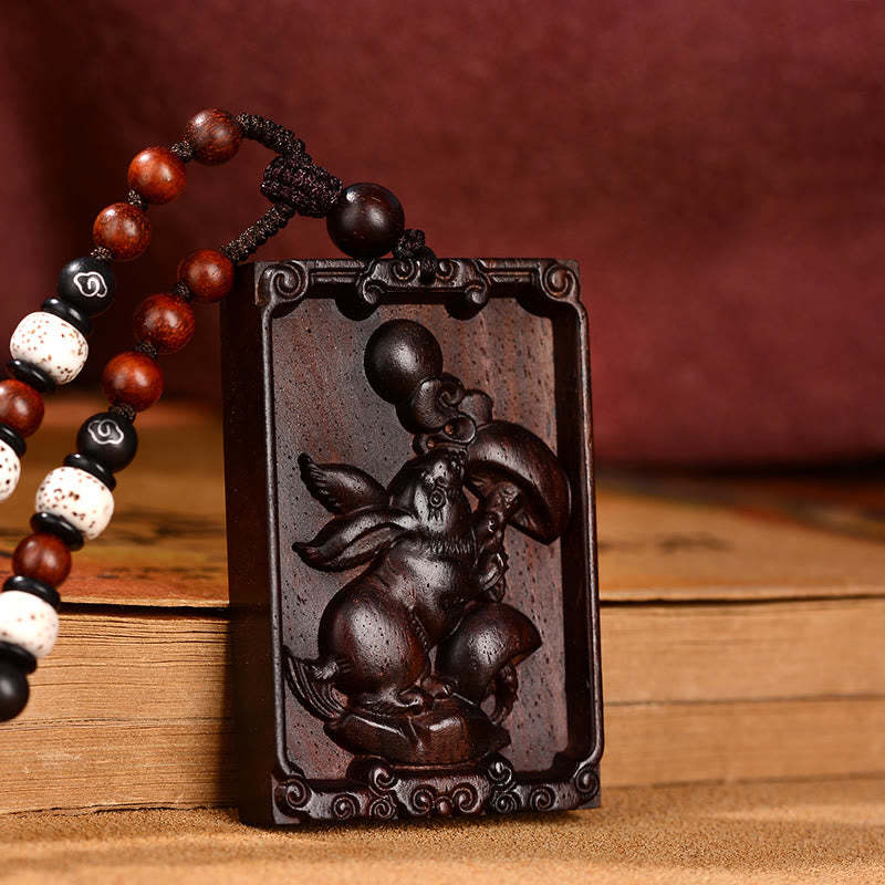 Chinese Zodiac Small Leaf Red Sandalwood Calm Necklace Pendant