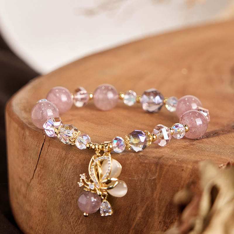 Natural Strawberry Quartz Butterfly Healing Bracelet