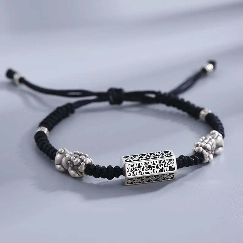 Tibetan Black String Copper Om Mani Padme Hum Pixiu Protection Braided Bracelet