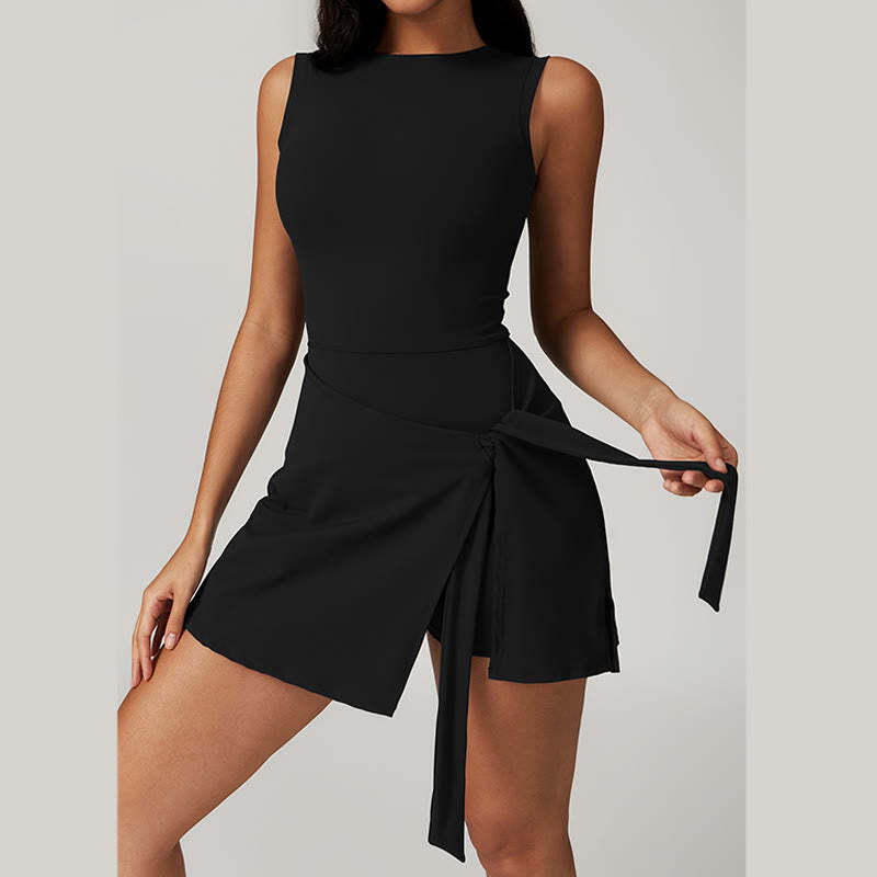 Solid Color Sports Tennis Yoga Lace-up Women Sports Dress
