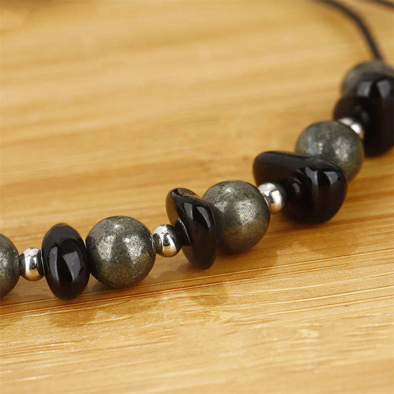 I Am Protected Iron Pyrite Black Obsidian Fulfillment Bracelet