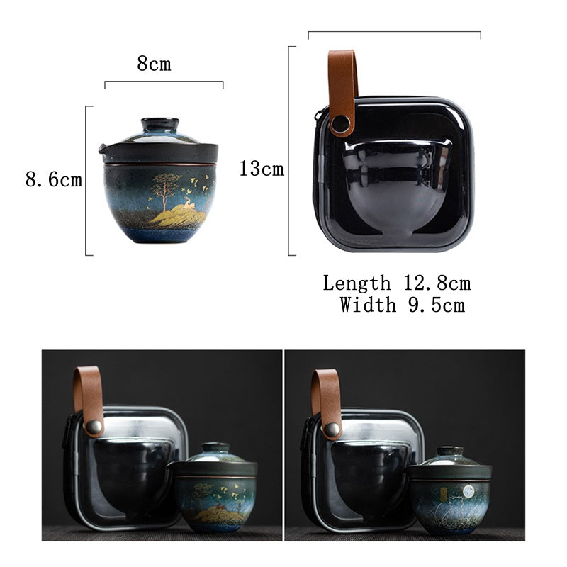 Ceramic Teacup Deer Mountain Trees Lovely Cat Black Tea Cup With Lid and Bag