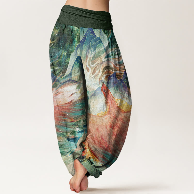 Mythical Creature Pattern Women's Elastic Waist Harem Pants
