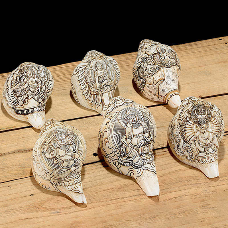 Tibetan Handmade Engraved Shankha mystic zen Avalokitesvara Conch Shell Wealth Decoration