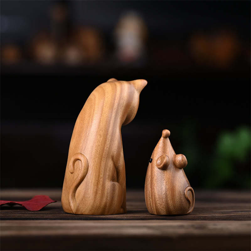 Small Cat Mouse Green Sandalwood African Red Rosewood Peace Home Decoration