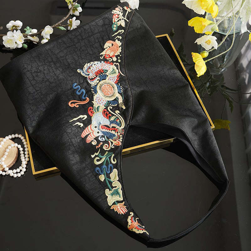Fish Flower Phoenix Embroidery Xiangyunsha Silk Shoulder Bag