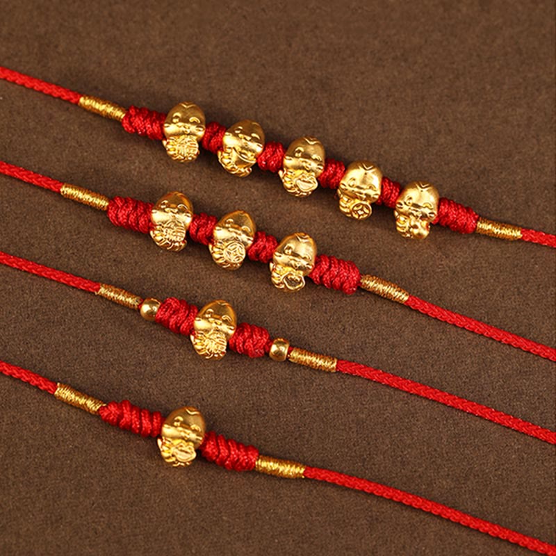 999 Gold Ingot Coin Ruyi Gourd Fu Character Year of the Snake Red String Belly Chain