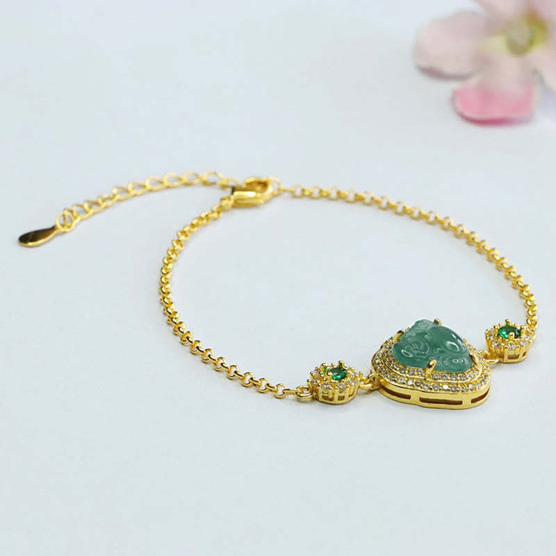 Laughing mystic zen Green Jade Zircon Luck Chain Bracelet
