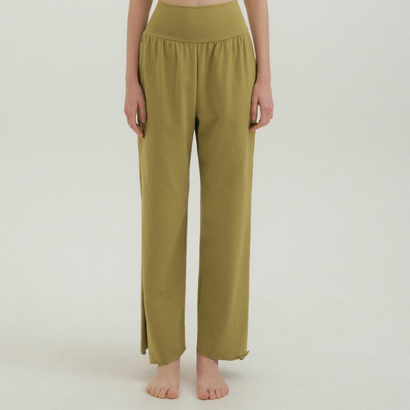 Casual Loose Tie-down Hem Plain High Waist Women's Leica Pants With Pockets