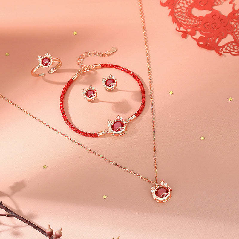 925 Sterling Silver Year Of The Dragon Luck Red Zircon Necklace Pendant Bracelet Earrings Ring (Extra 30% Off | USE CODE: FS30)