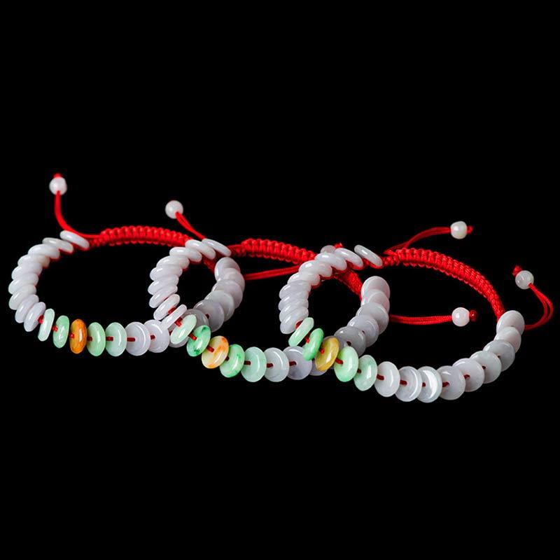 Round Jade Lucky Red String Weave Bracelet