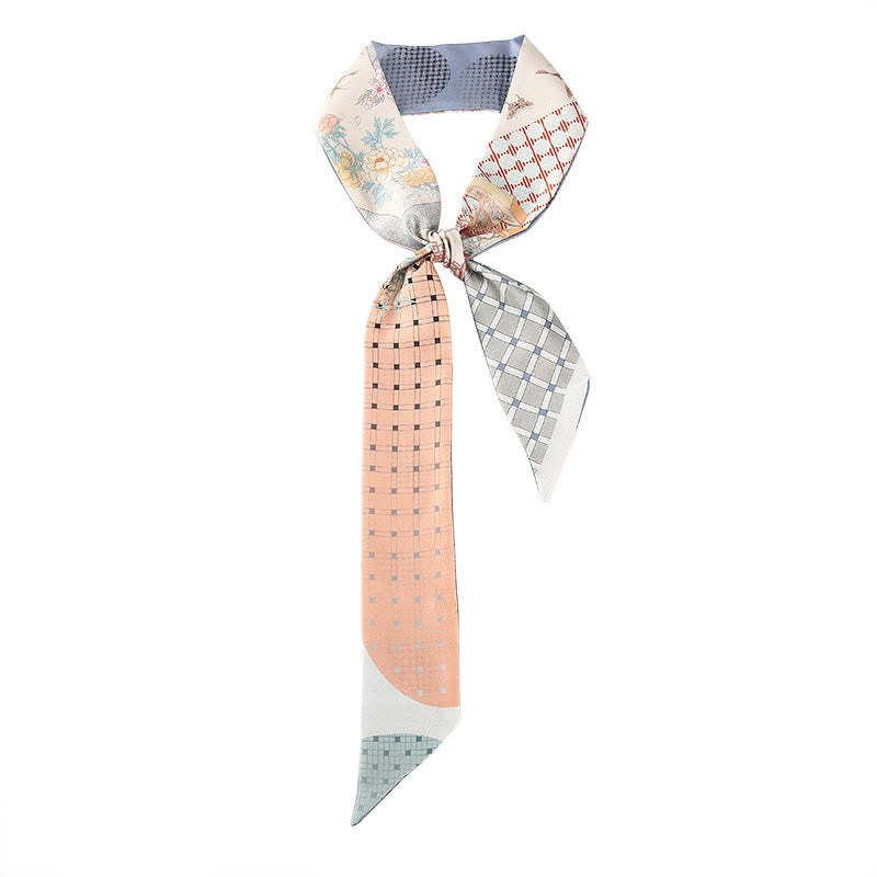 Dunhuang Frescoes Mountains Sunset Floral Pattern 100% Mulberry Twilly Silk Neck Hair Scarf