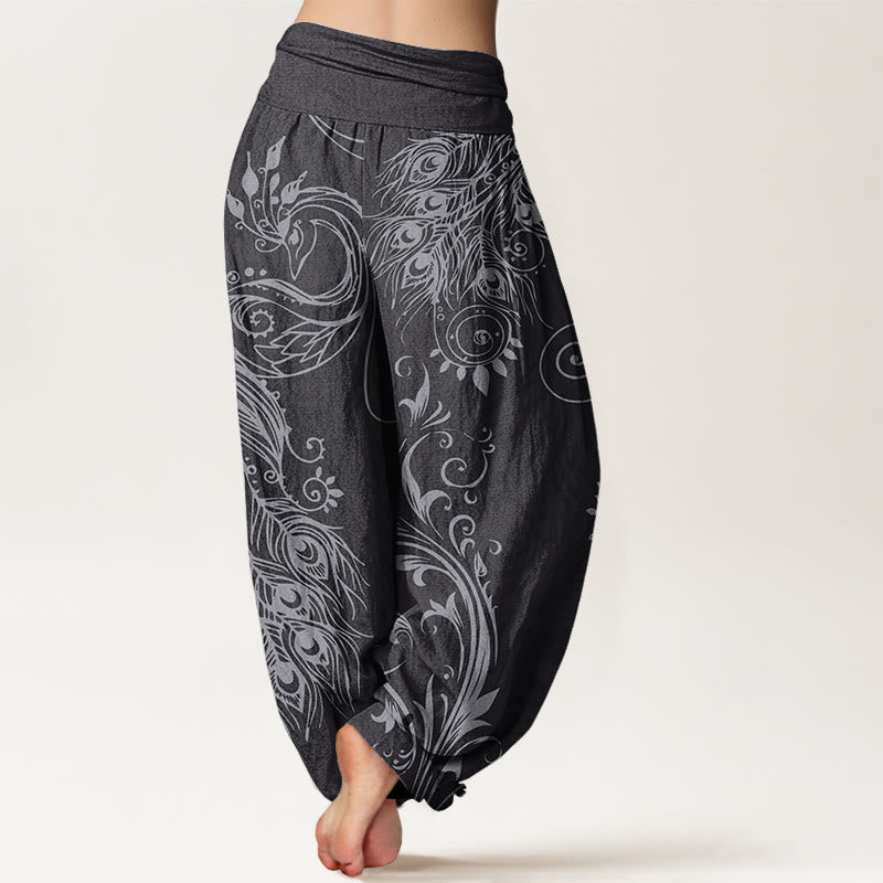 Casual Peacock Design Women's Elastic Waist Harem Pants