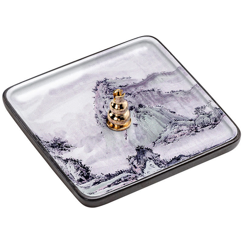 Mountain Lake Flower Leaf Healing Ceramic Plate Tray Stick Incense Burner Decoration